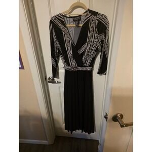 Frank Lyman Montreal Black White Greek Key Print Wrap Midi Dress Size 12 Canada